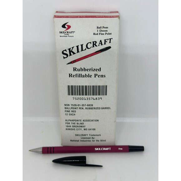 VTG SKILCRAFT Rubberized Refillable Pens Fine Red Point 1 Dozen NIB - Picture 3 of 6